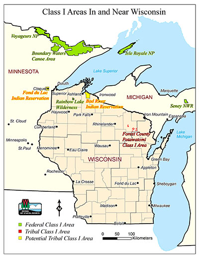 Map showing Class I Areas in Wisconsin