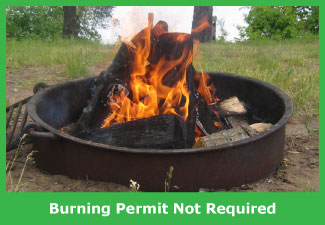 A warming fire which does not require a burning permit.